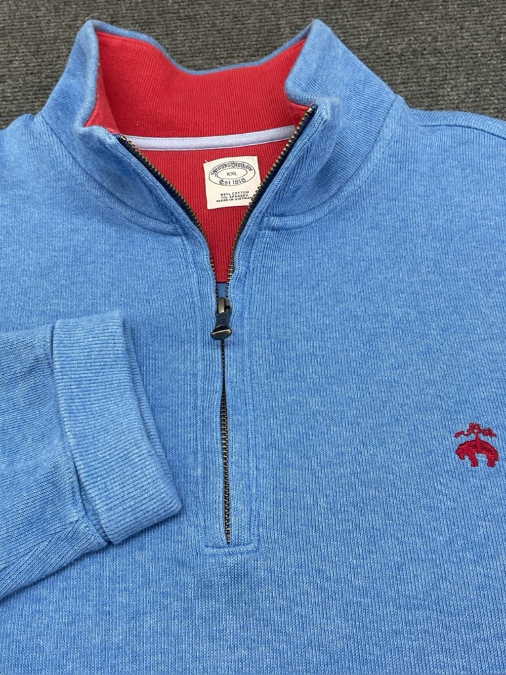 Brooks Brothers Light Blue Quarter-Zip Sweater with Red Trim